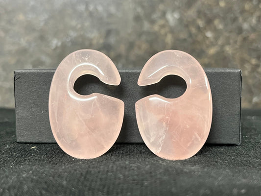PAIR Rose Quartz Oval Keyhole Hanger Ear Weight Plug Gauges Tunnels Stone