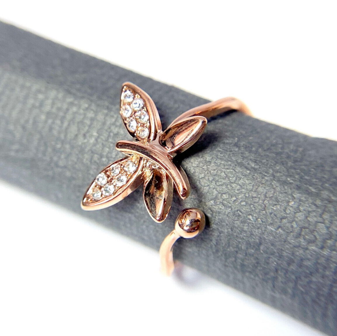 Rose Gold Plated Multi-Paved CZ Gem Butterfly Adjustable Mid Ring / Toe Ring