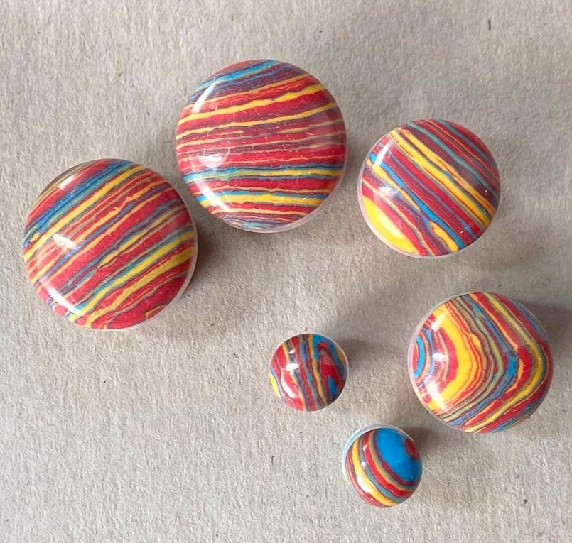 PAIR Primary Colors Tie Dye Malachite Single Flare Stone Plugs Tye Dyed Gauges