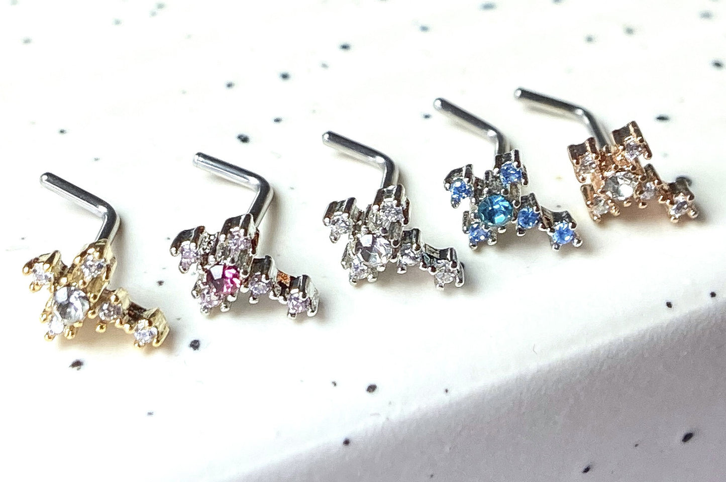 1pc CZ Gem Cross L-Bend 20g Nose Ring Stud Screw 316L Surgical Steel