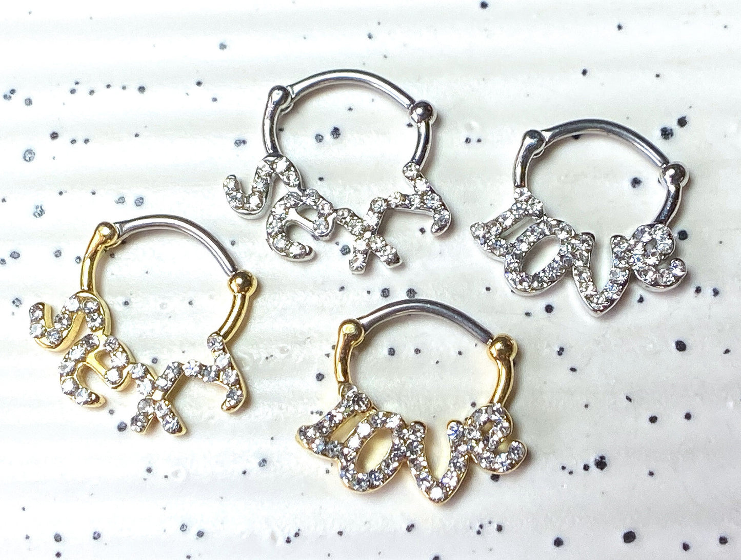 1pc Word Septum Clicker Nose Ring 316L Surgical Steel Love, Sexy Gold - 16g