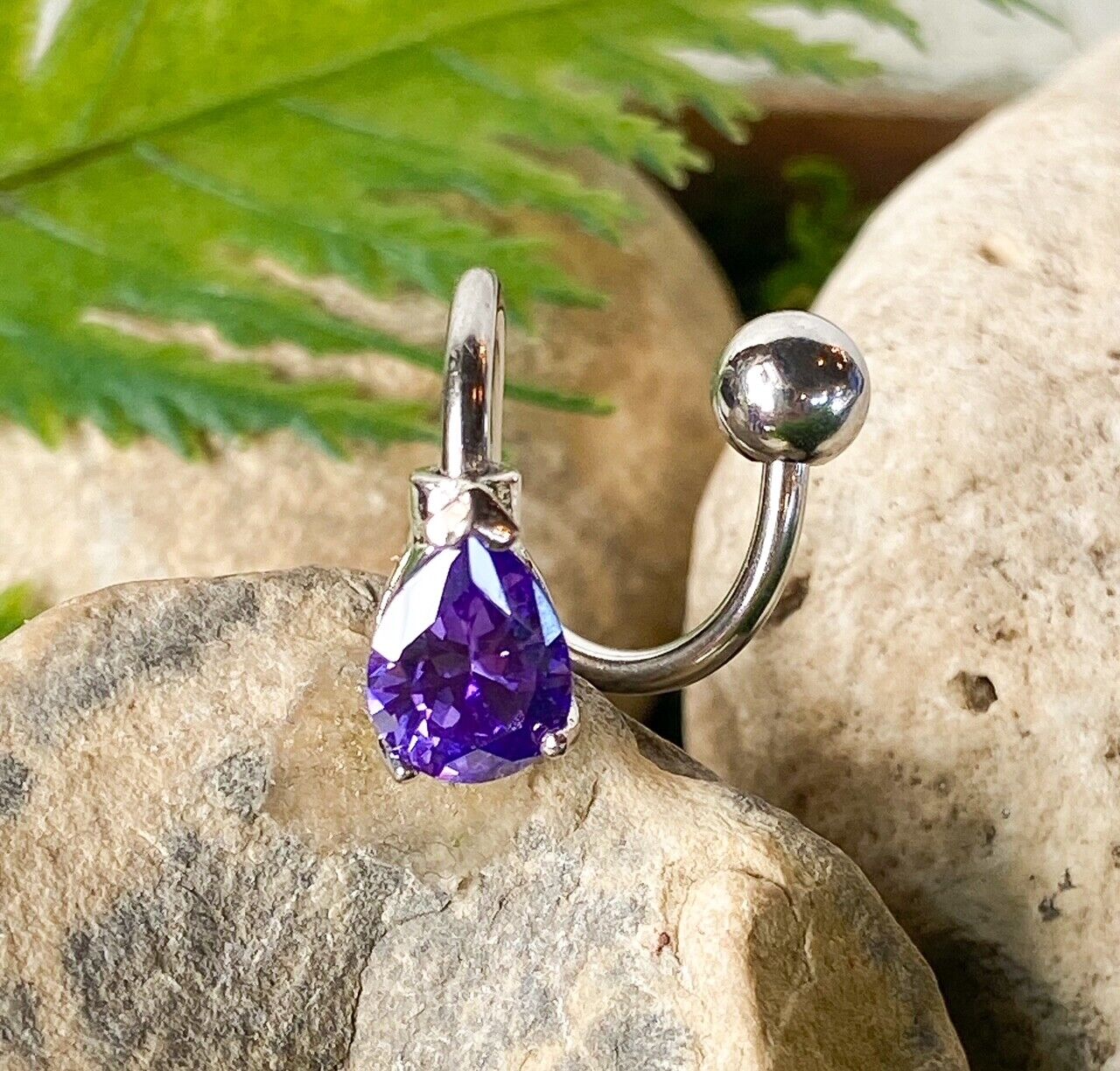 Teardrop Twist CZ Gem Belly Ring Navel Naval Clear, Pink, Purple