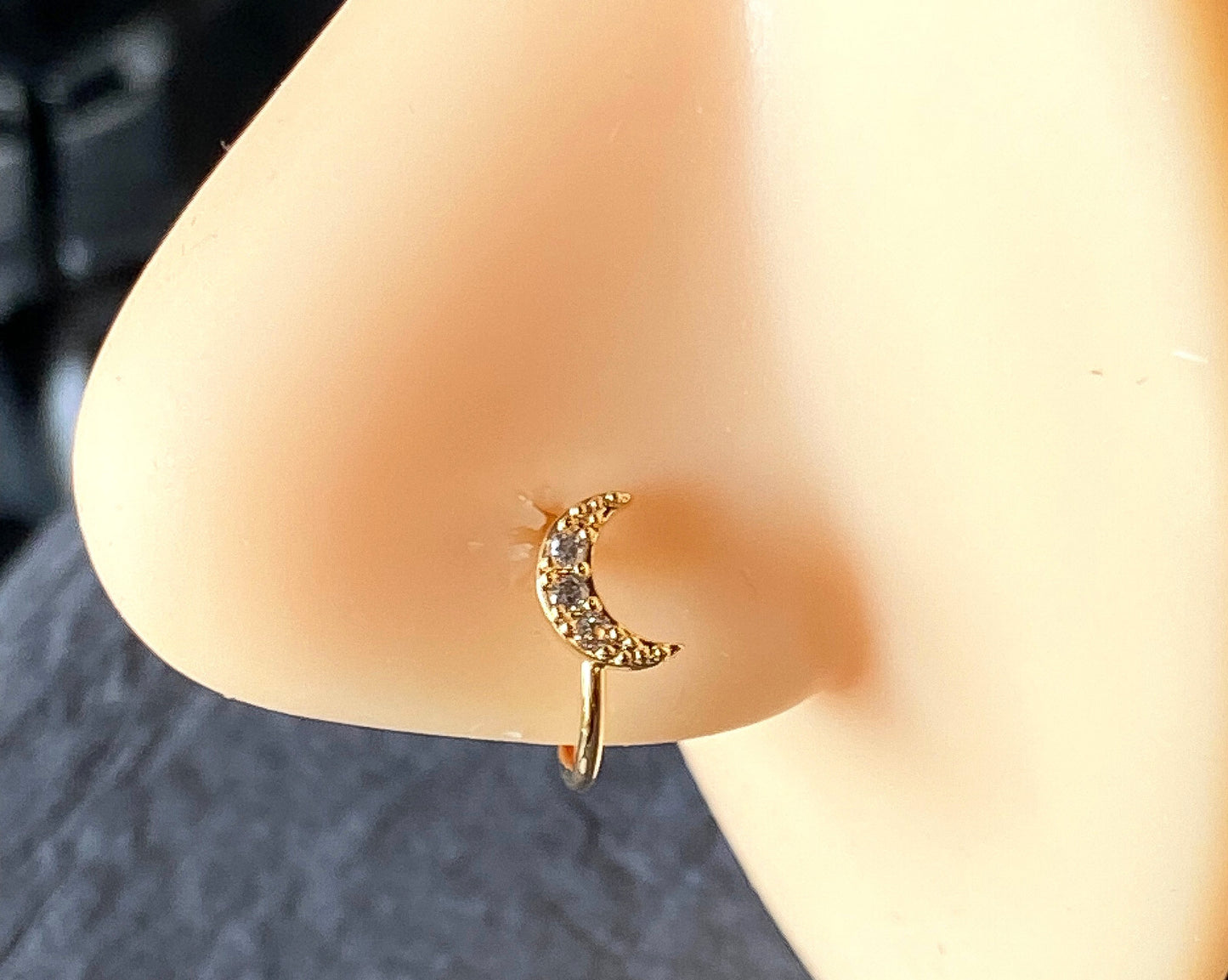 1pc Bendable Hoop / Cartilage Ring CZ Gem Crescent Moon for Nose, Rook, Daith