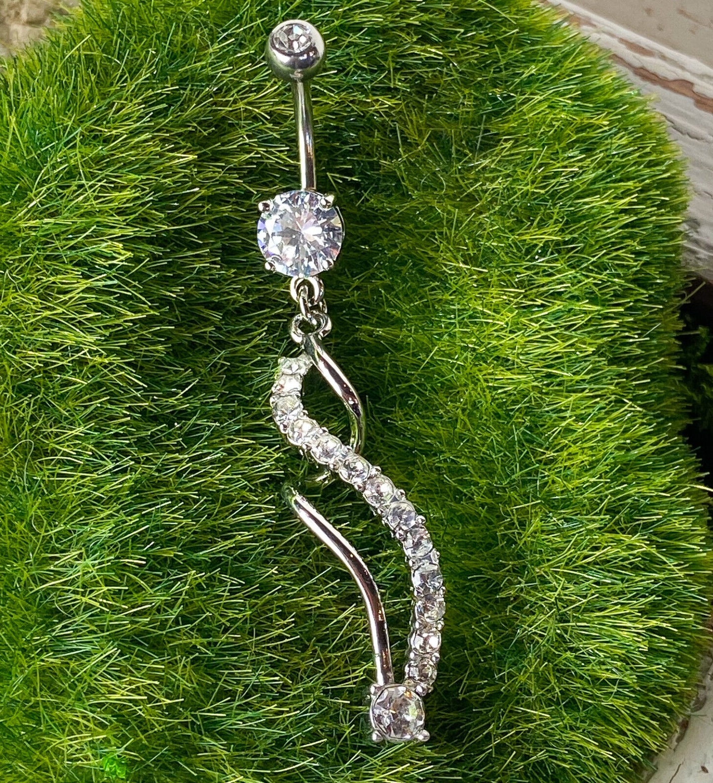 Spiral Dangle Paved CZ Gem Belly Ring Navel Naval Clear, Pink, Aqua, Purple