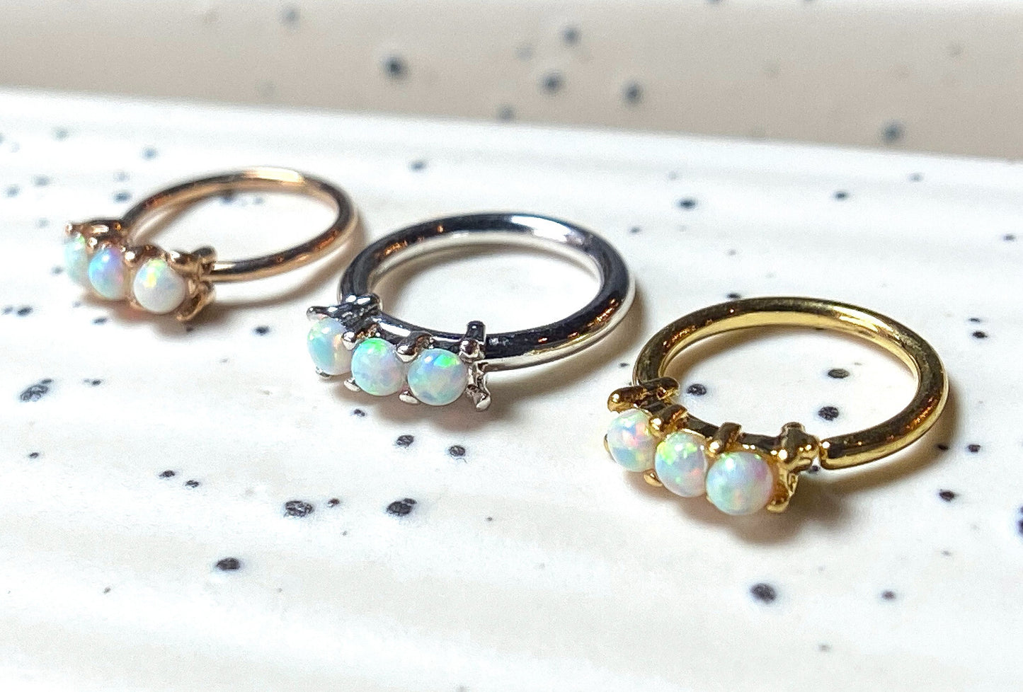 1pc Bendable Hoop Ring With Three Prong Set Opals Annealed 316L Surgical Steel