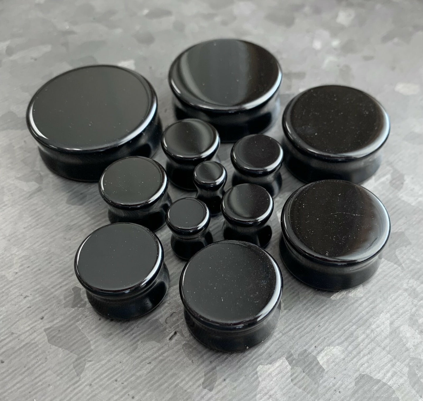 PAIR Black Flat Glass Double Flare Plugs Gauges Earlets Body Jewelry