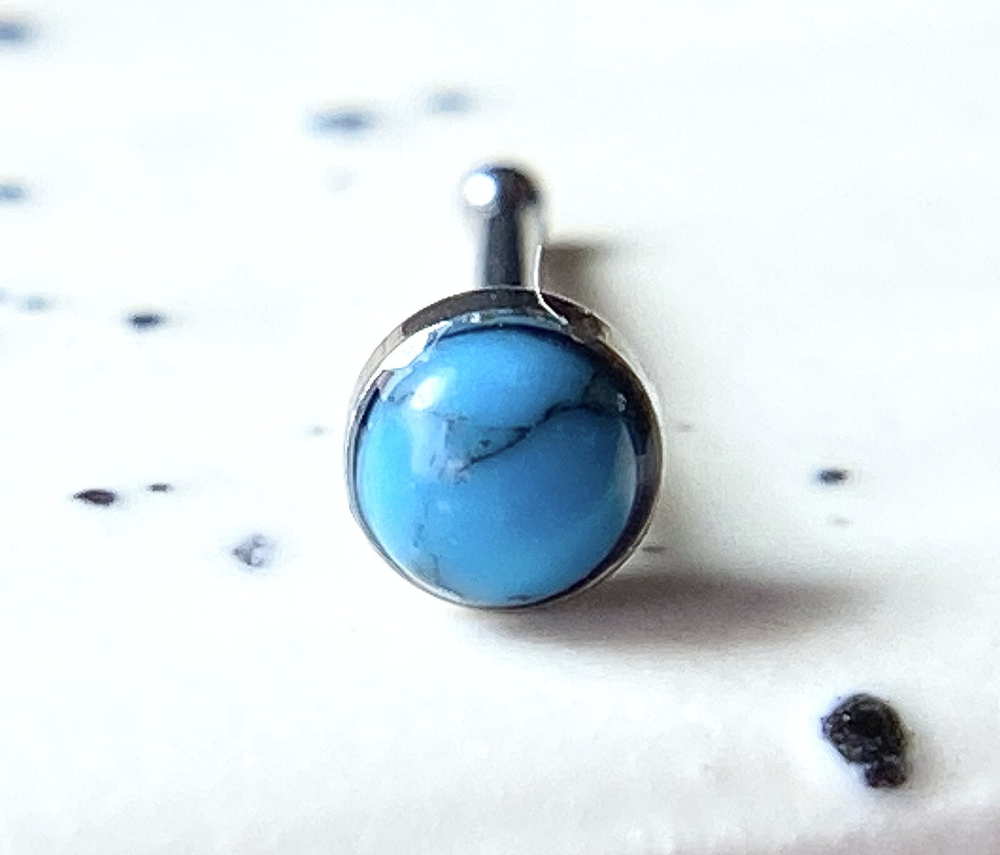 1pc Semi-Precious Stone Set 20g Nose Ring Stud Bone 316L Surgical Steel