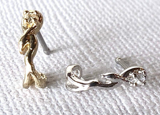 1pc CZ Gem Snake Wrapped Around Stud Nose Crawler Ring