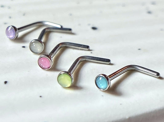 5pcs Illuminating Stone L-Bend 20g Nose Rings Surgical Steel Multi-Pack