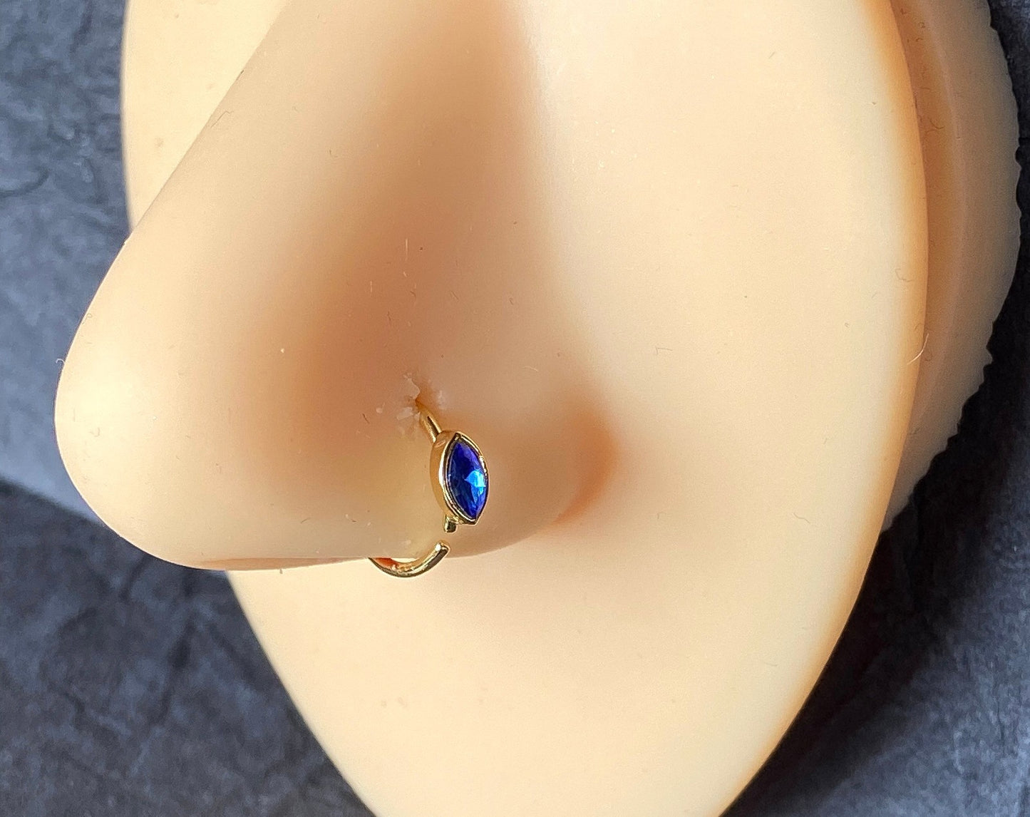 1pc Bendable Nose Hoop / Cartilage Ring Bezel Set Marquise Gem for Rook, Daith