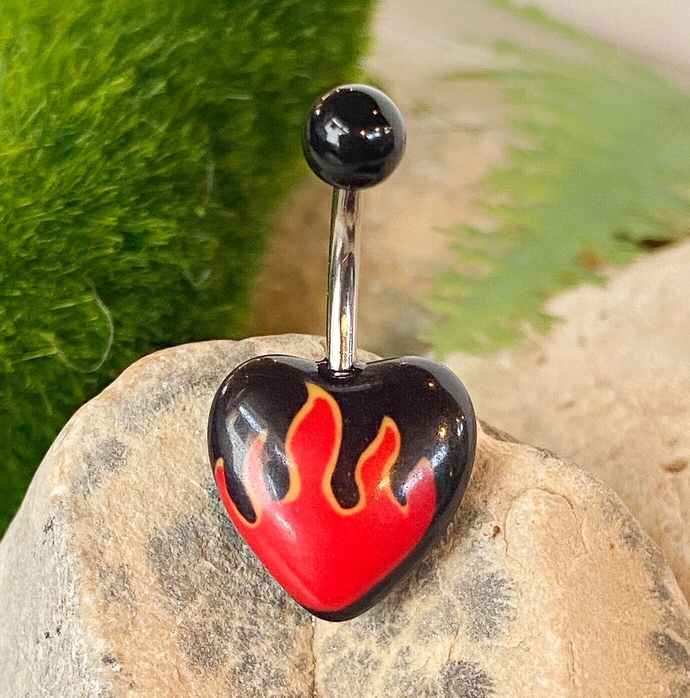Acrylic Heart Belly Ring Navel Naval Print Black,White, Pink, Blue Stars Cherry