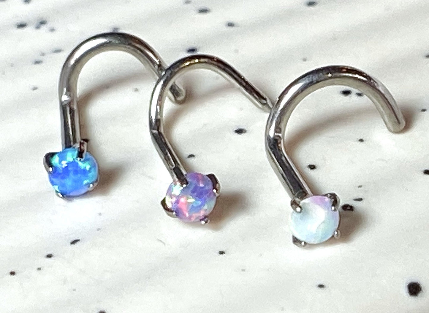 1pc Implant Grade 23 Titanium Opal Nose Screw Prong Set Ring 18g or 20g