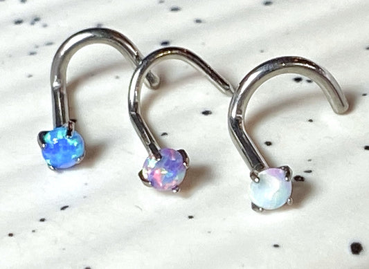 1pc Implant Grade 23 Titanium Opal Nose Screw Prong Set Ring 18g or 20g