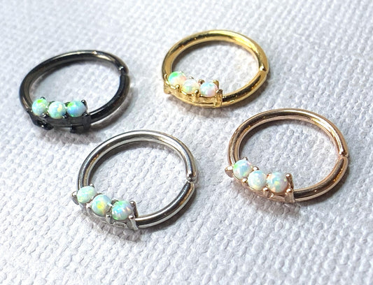 1pc Three Opal Ion Plated Septum / Cartilage Hoop Ring Rook Daith Helix Tragus