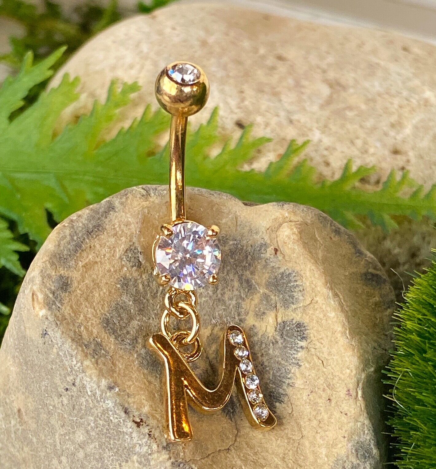 14kt Gold Plated Initial Dangle Belly Ring Naval Navel Letter Body Jewelry