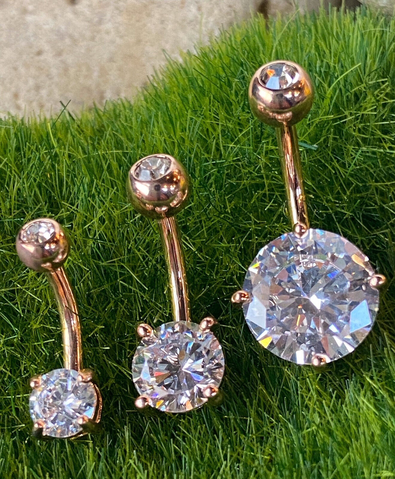 1pc Double Gemmed Round CZ Gem Prong Set Solitaire Belly Ring Navel Naval