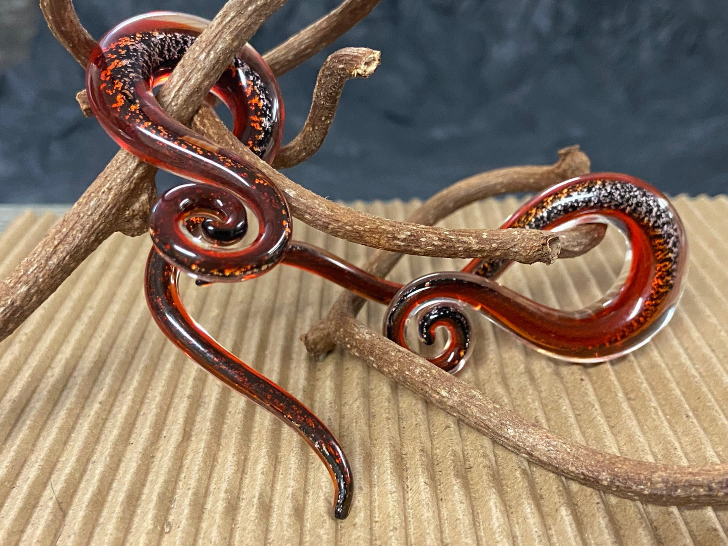 PAIR Red Dichroic Glass Tentacle Spiral Hanging Tapers Expanders Plugs Gauges