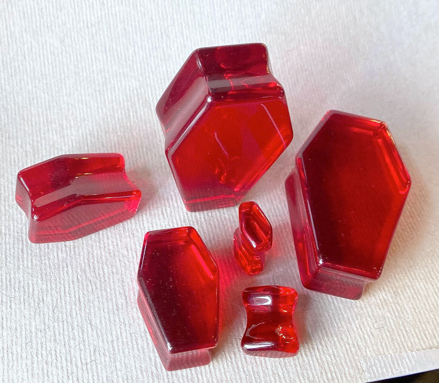 PAIR Red Glass Stone Double Flare Coffin Shaped Plugs Earlet Gauges Body Jewelry