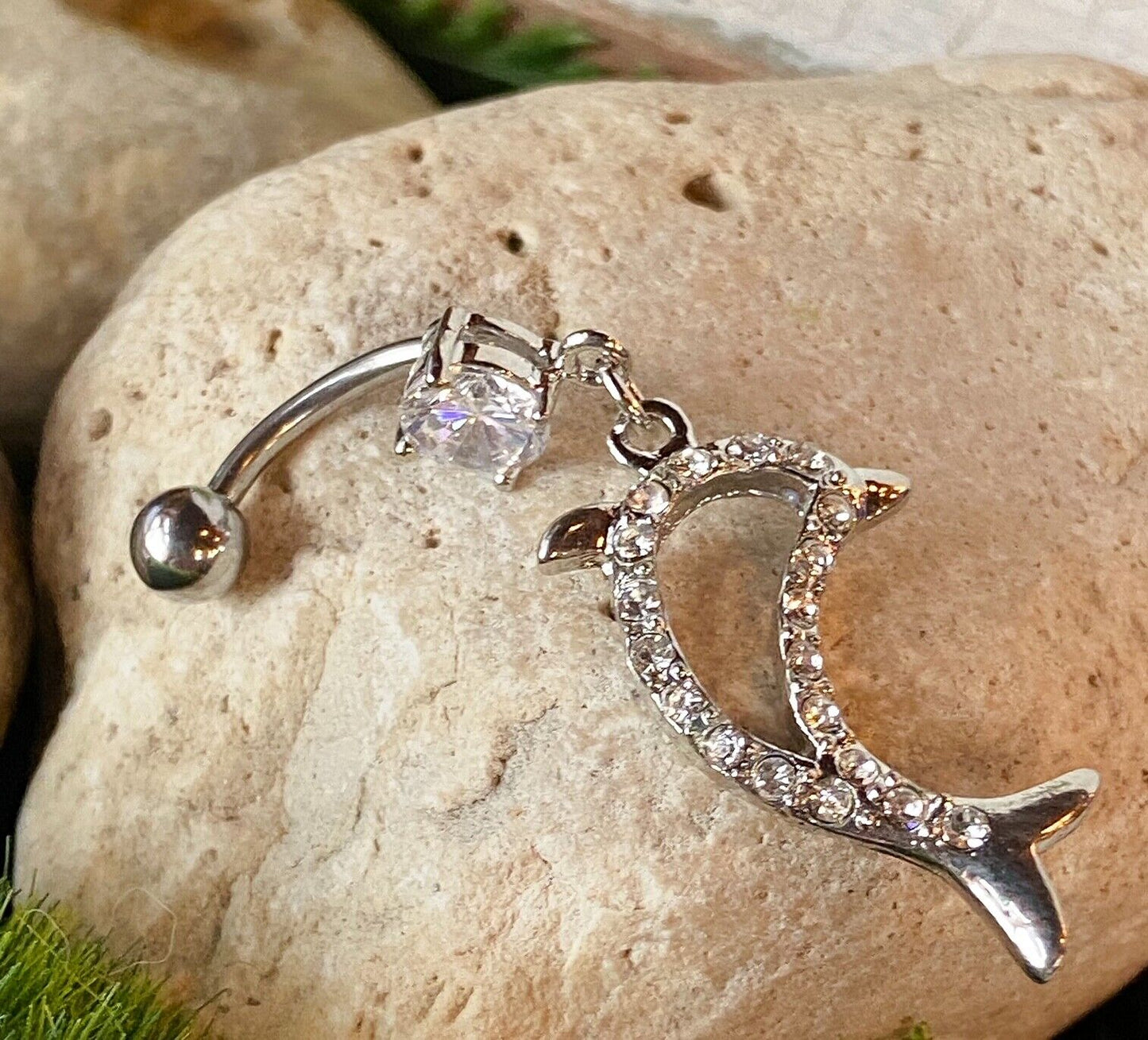1pc Dolphin Dangle Paved CZ Gems Belly Ring Navel Pierced Piercing Naval