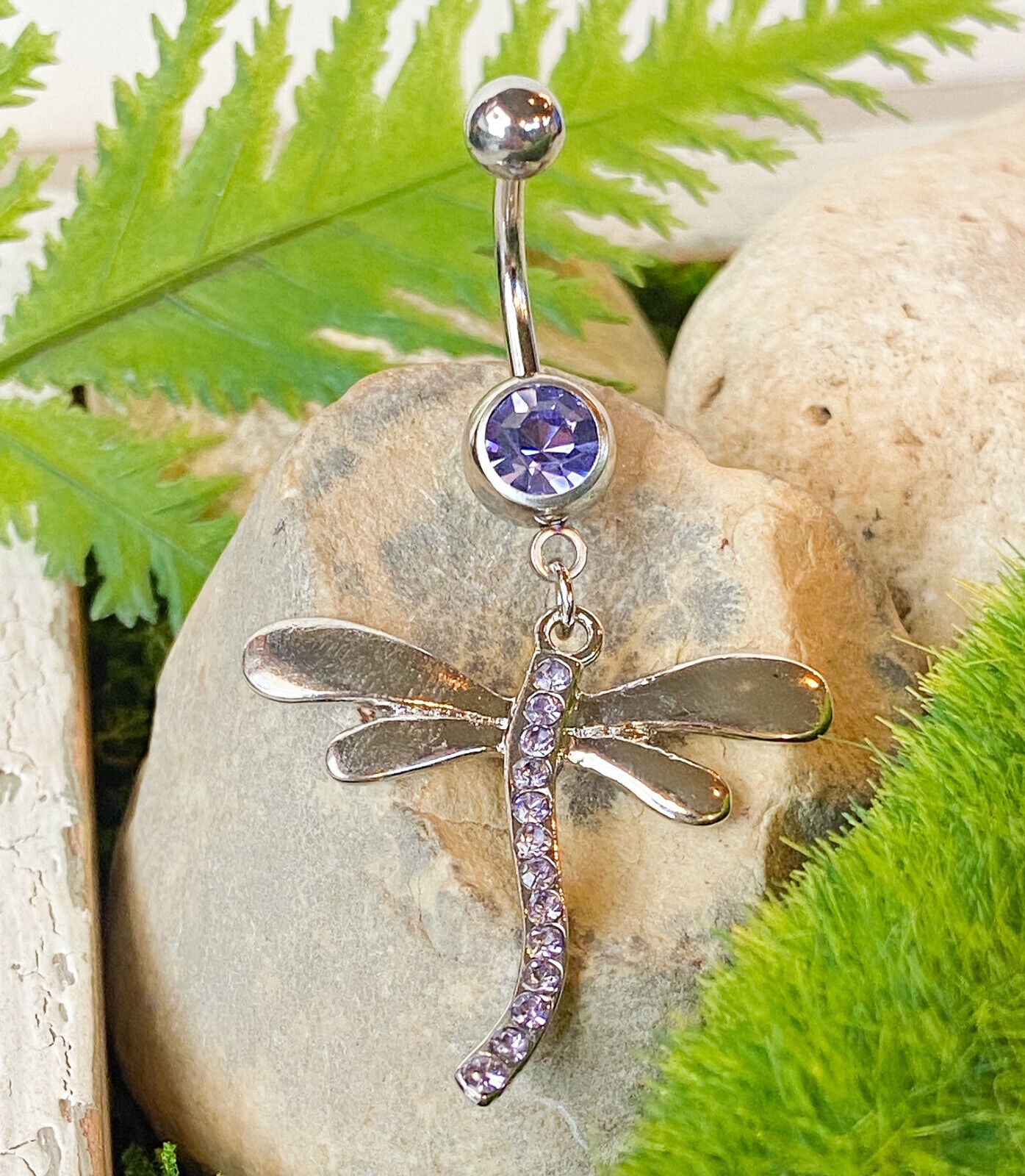 Dragonfly Paved Gem Belly Ring Navel Piercing Pierced Naval Body Jewelry