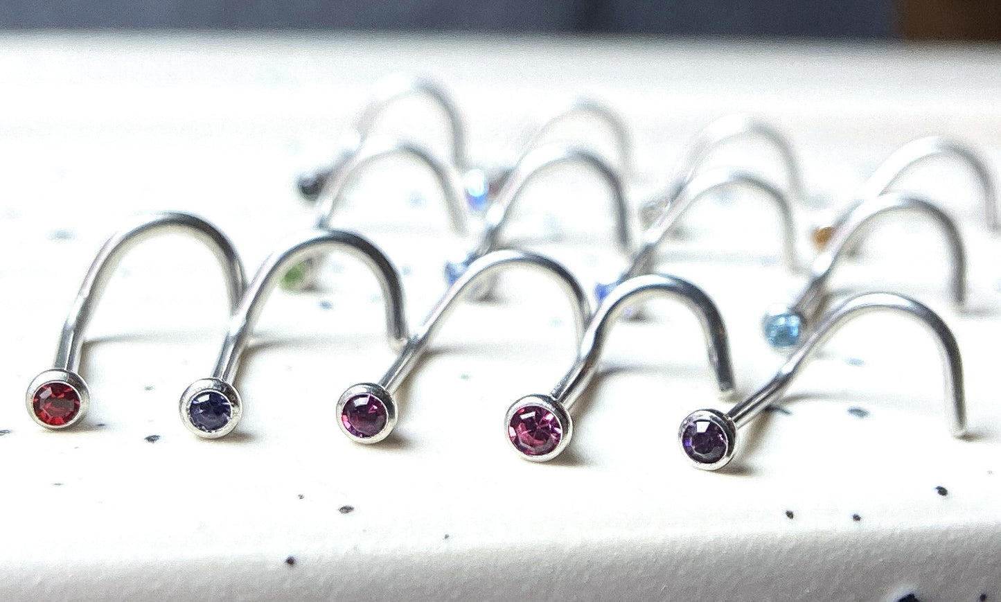 1pc Surgical Steel Nose Screw Ring w/ 2mm Press-Fit Gem Ball - choose color
