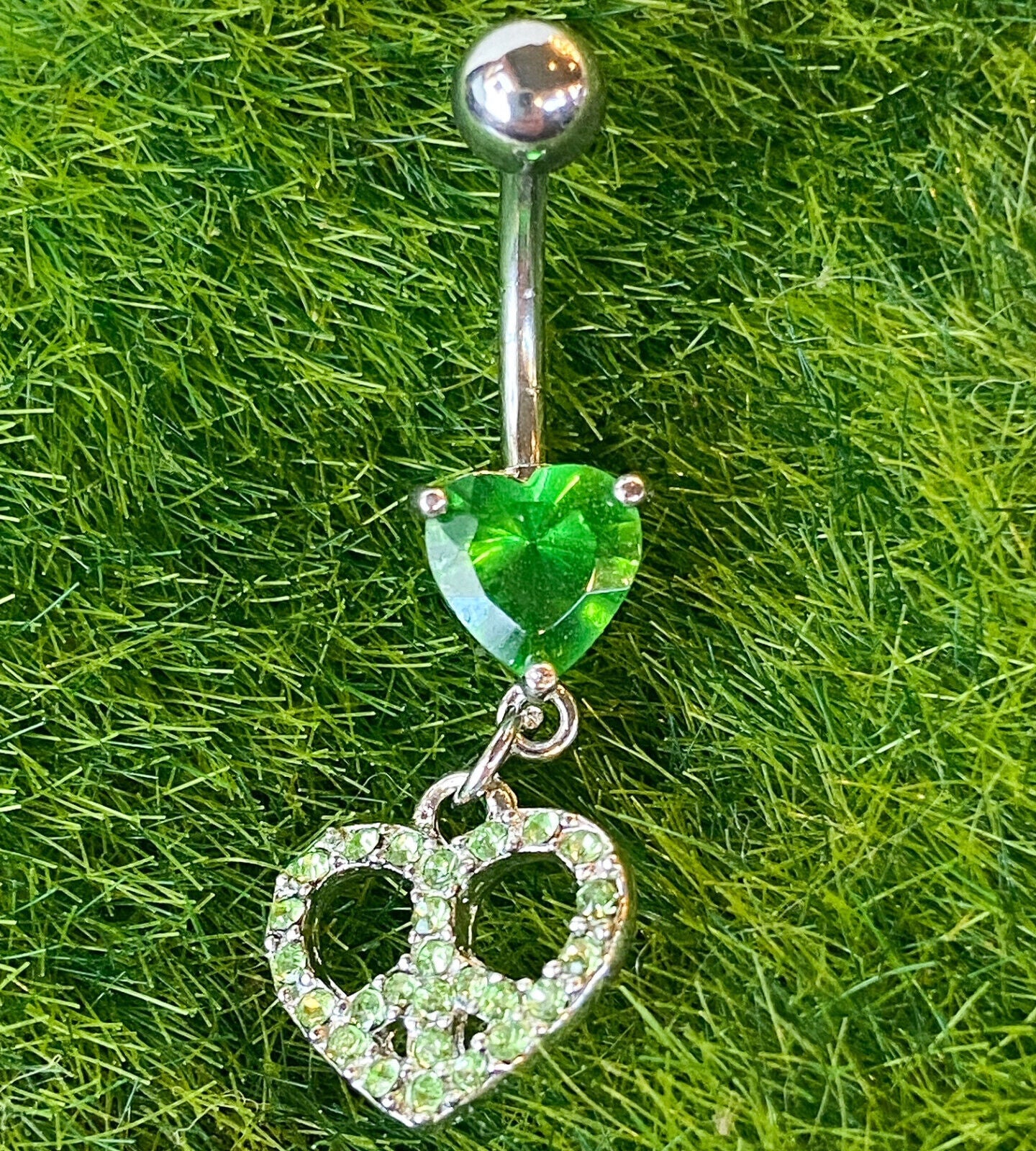 Peace Heart Gem Belly Ring Navel Naval Clear, Green, Pink
