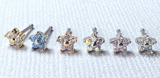 1pc Five CZ Gem Flower Top Nose Ring Bone Stud 20g 316L Surgical Steel