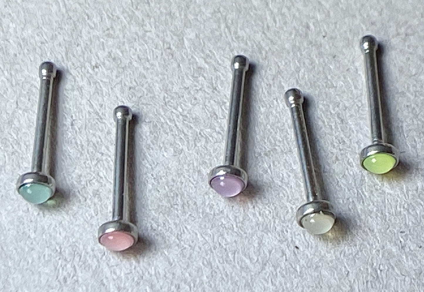 5pcs Illuminating Stone 20g Nose Rings Studs Bones Surgical Steel Multi-Pack