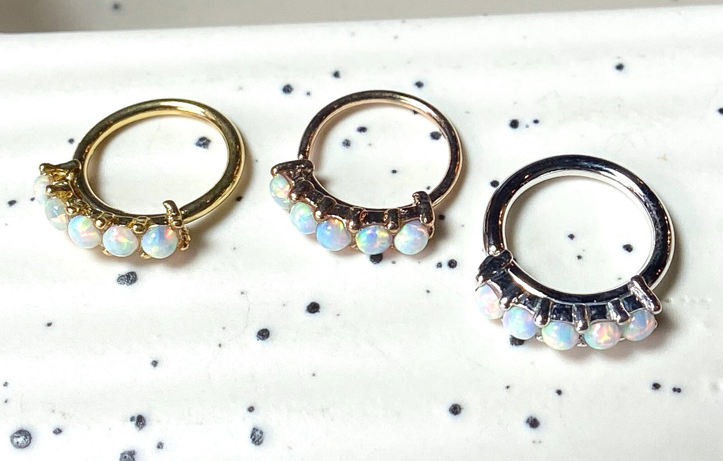 1pc Bendable Hoop Ring With Five Prong Set Opals Annealed 316L Surgical Steel