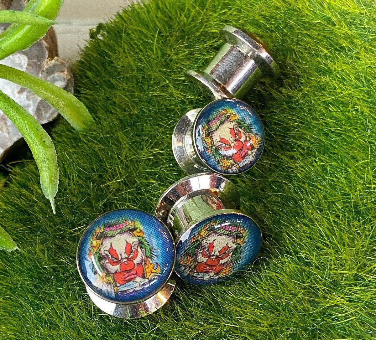 Stash Plug PAIR Steel Blue Insane Clown Logo Stash Plugs Gauges Earlet Pierced Bo ...