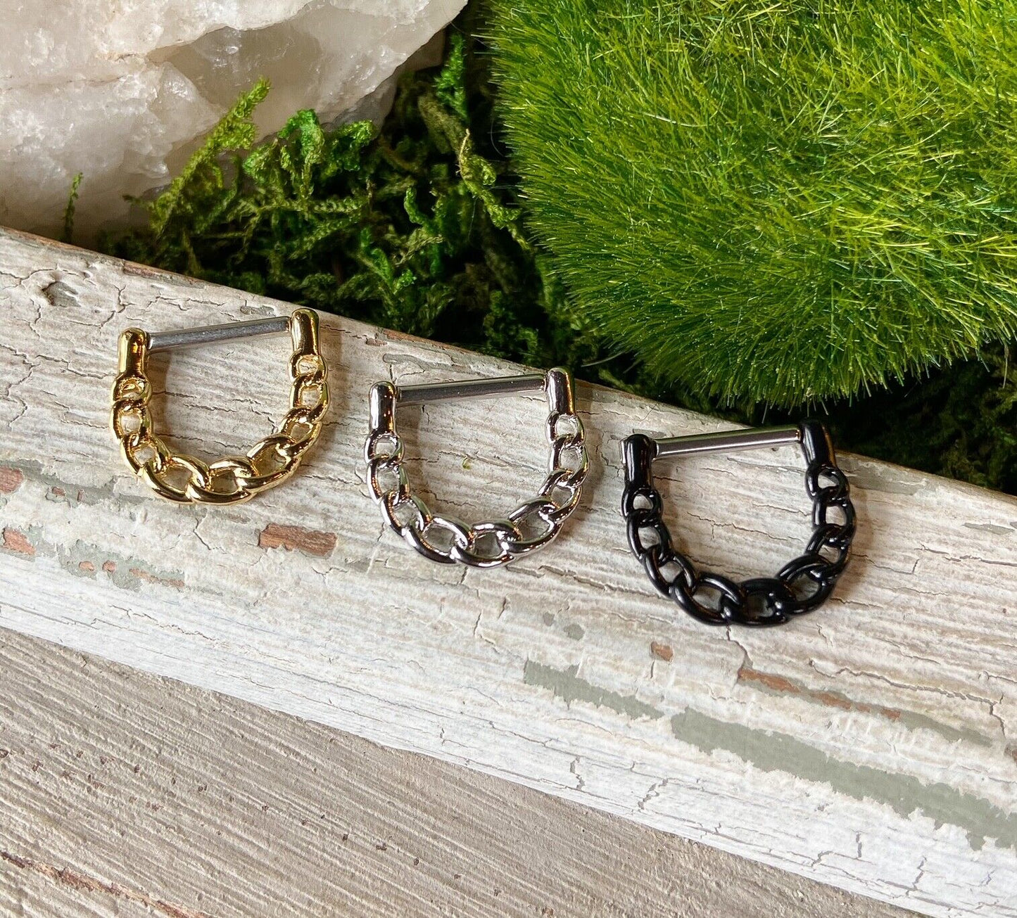 PAIR Linked Chain Design Nipple Clickers Shields Rings Body Piercing Jewelry