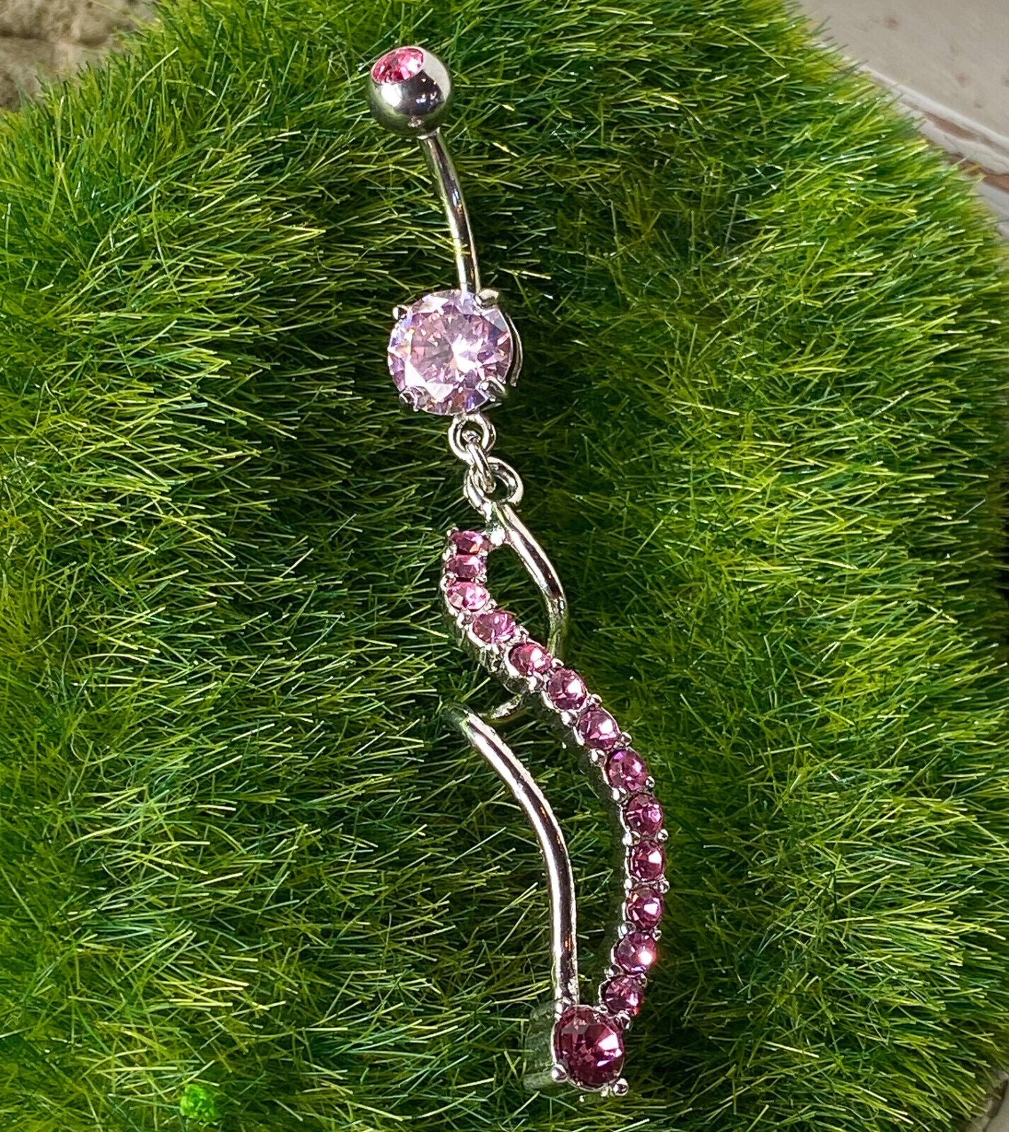 Spiral Dangle Paved CZ Gem Belly Ring Navel Naval Clear, Pink, Aqua, Purple