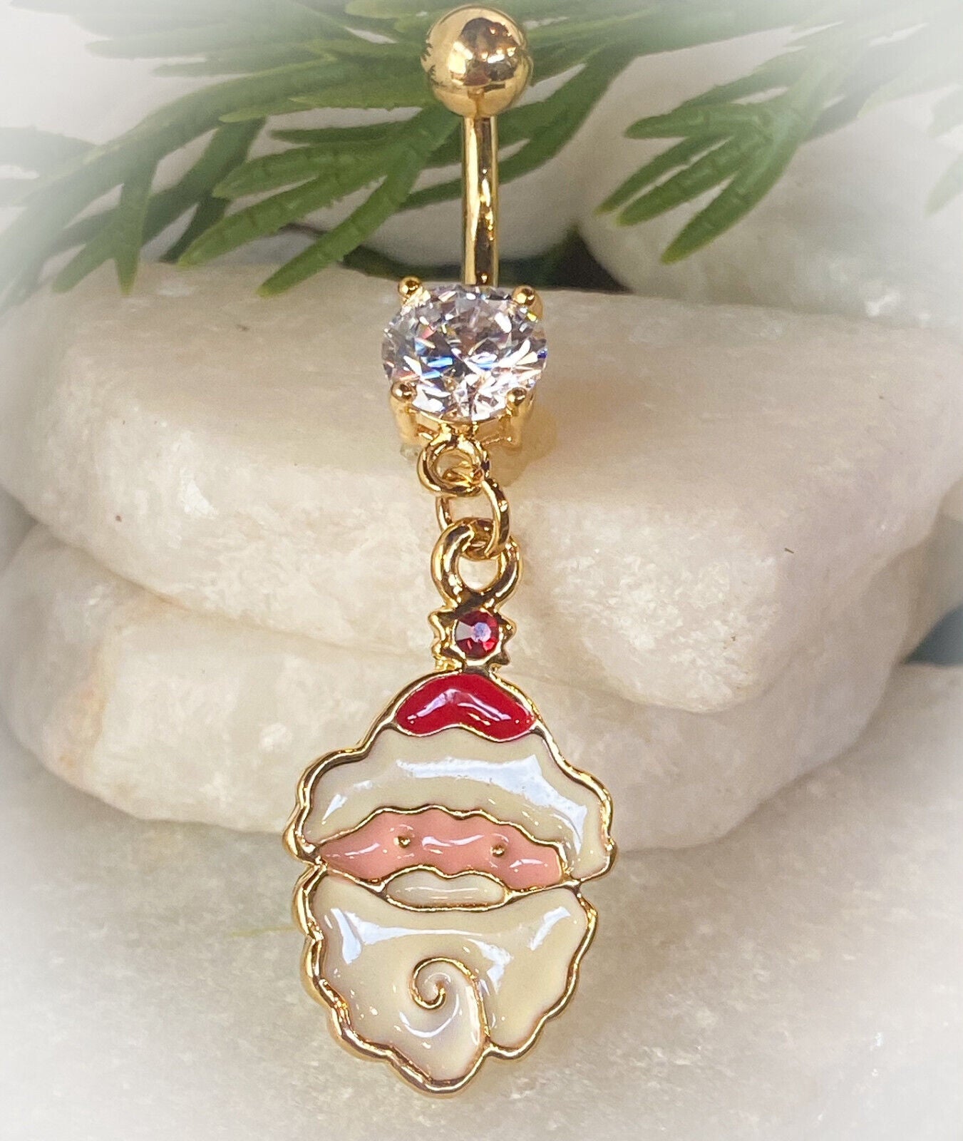Christmas Dangle Belly Ring Pierced Navel Holiday Surgical Steel 14k Gold IP