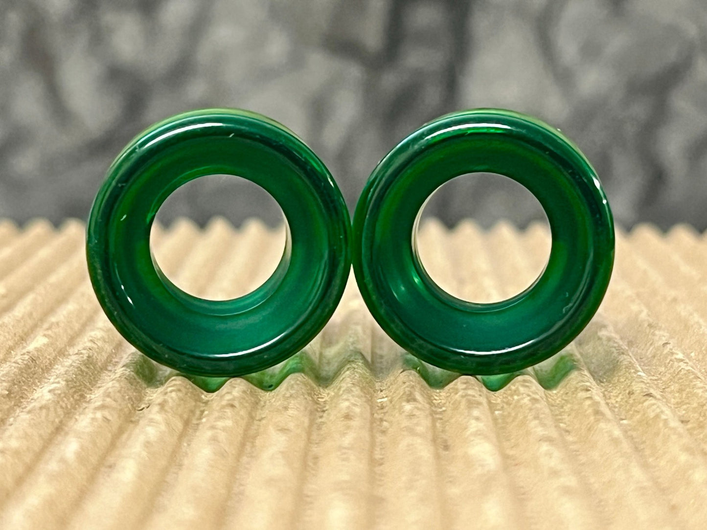 PAIR Green Glass Double Flare Tunnels Plugs Earlets Gauges Body Jewelry