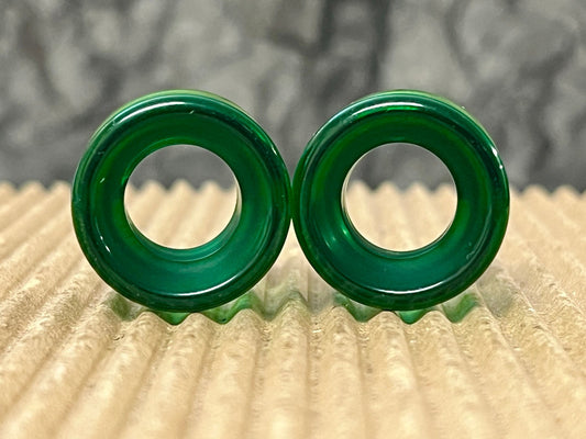 PAIR Green Glass Double Flare Tunnels Plugs Earlets Gauges Body Jewelry