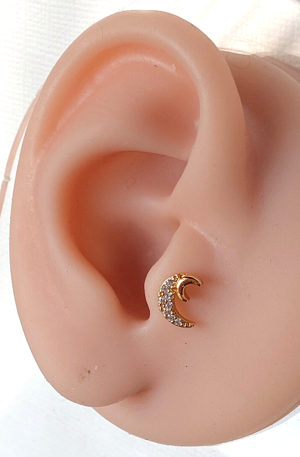 1pc CZ Crescent Moon 16g Labret Internally Threaded Steel Monroe Tragus Helix