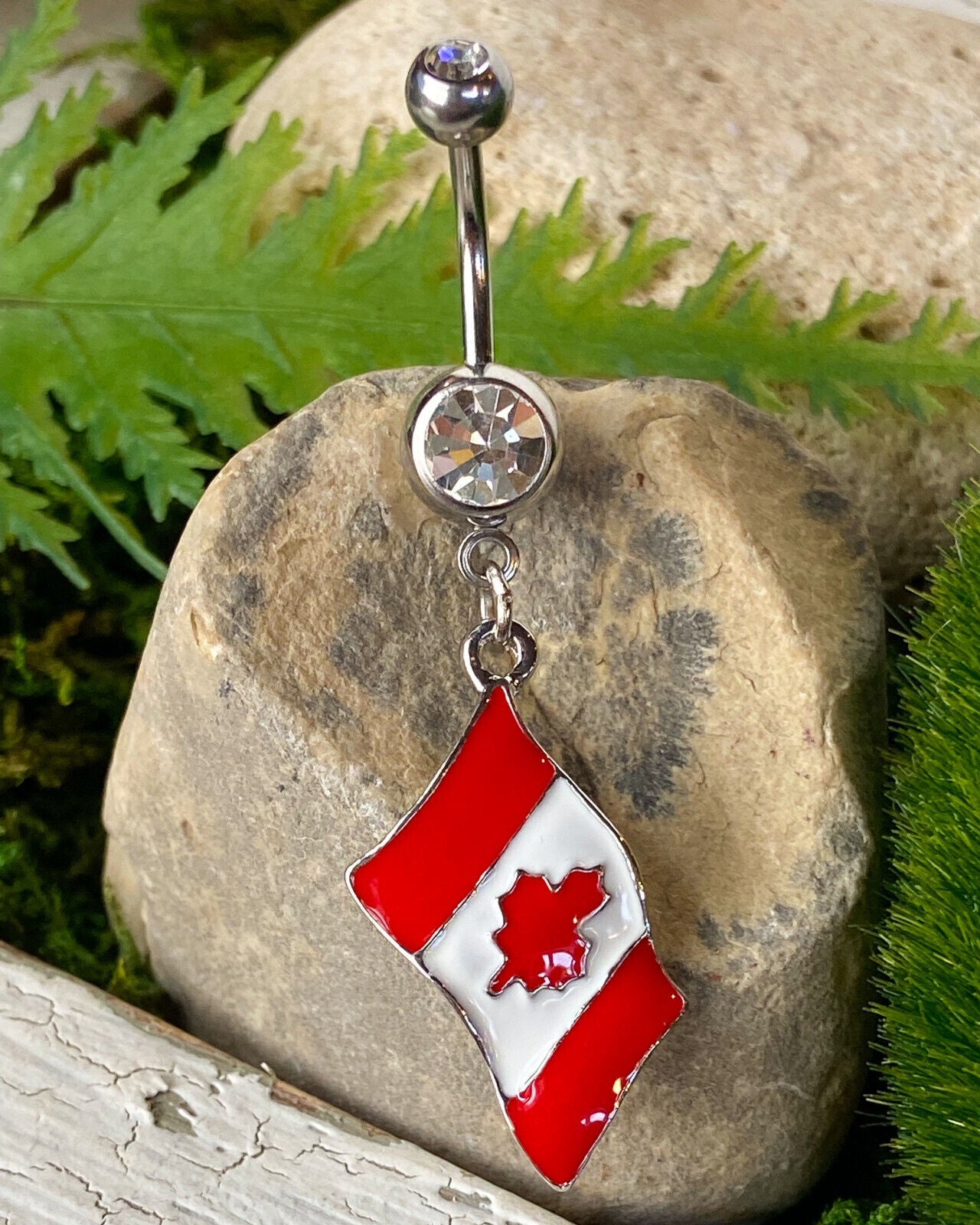 Flag Belly Ring 316L Surgical Steel Pierced Navel Naval Patriotic Country CZ Gem