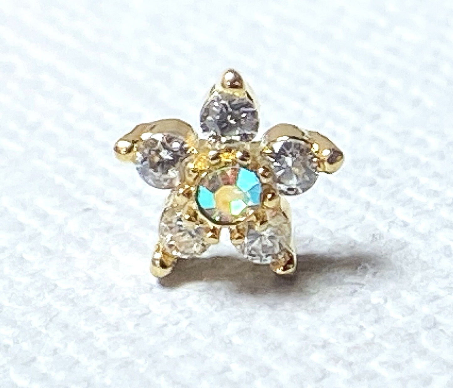 1pc Six CZ Gem Paved Flower Top 20g Nose Ring Stud 316L Surgical Steel