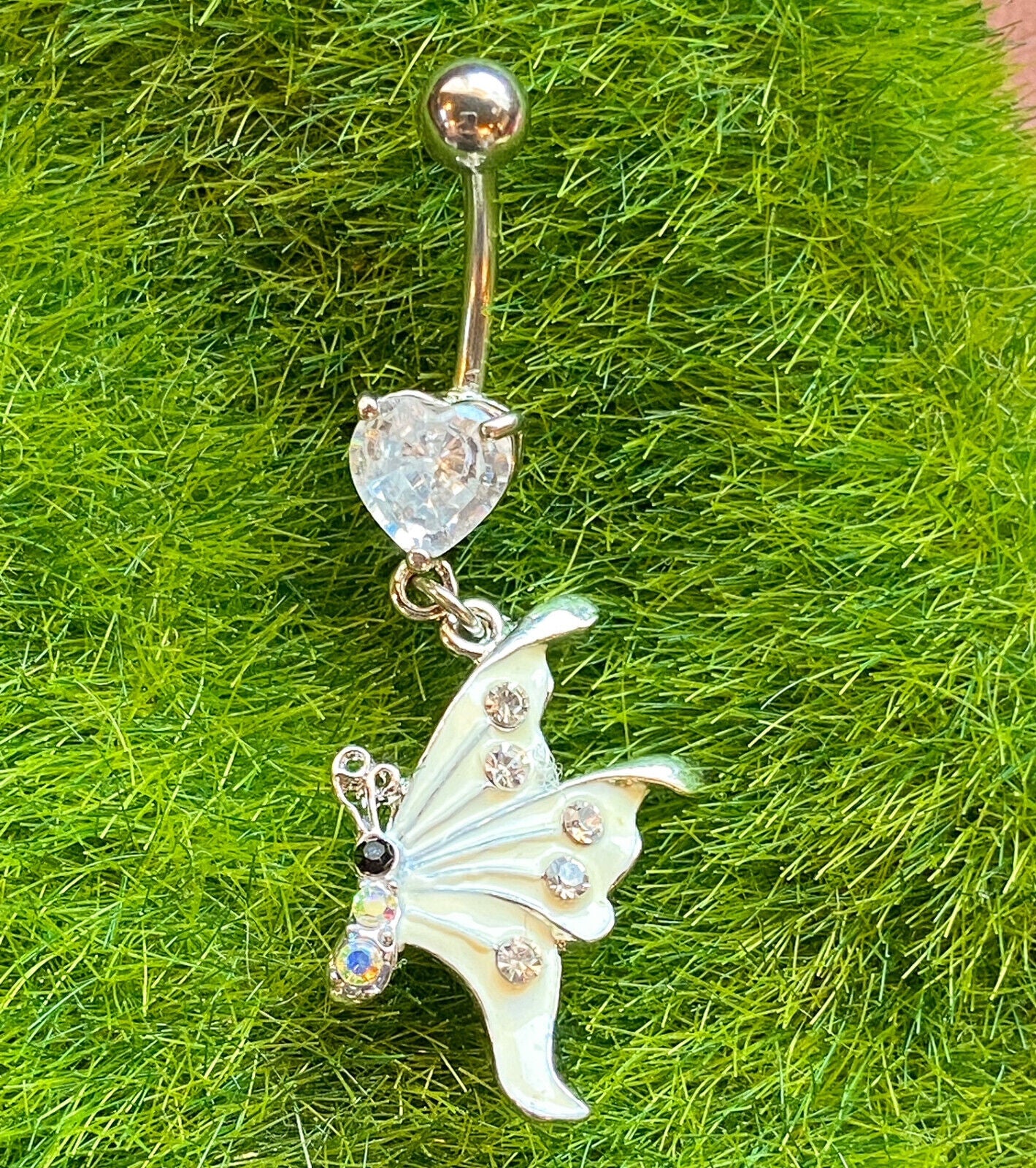 Butterfly Epoxy CZ Gem Belly Ring Navel Naval Clear/White, Pink, Aqua