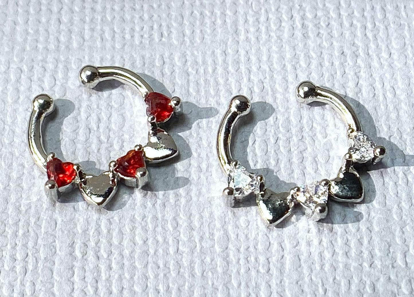 1pc Non-Piercing Half Circle Septum Hanger Heart CZ Gems Clip-On Fake Nose Ring