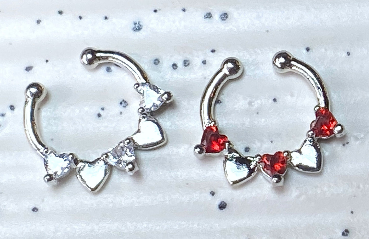 1pc Non-Piercing Half Circle Septum Hanger Heart CZ Gems Clip-On Fake Nose Ring