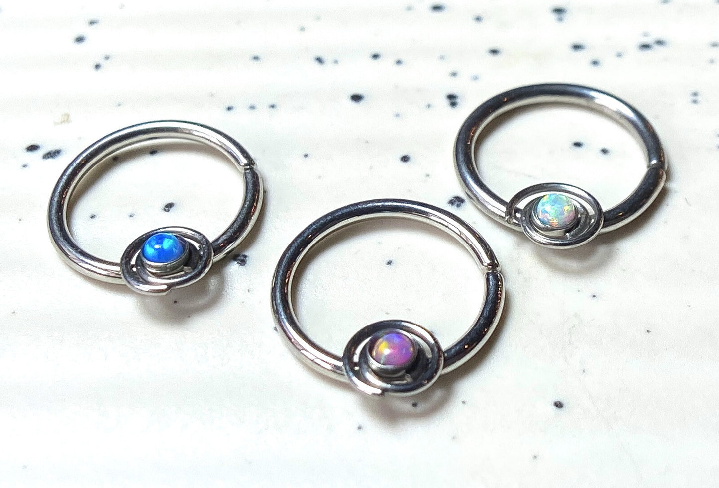1pc Septum Ring Cartilage Hoop Ring w/ Opal Set Spiral Rook Daith Helix Tragus