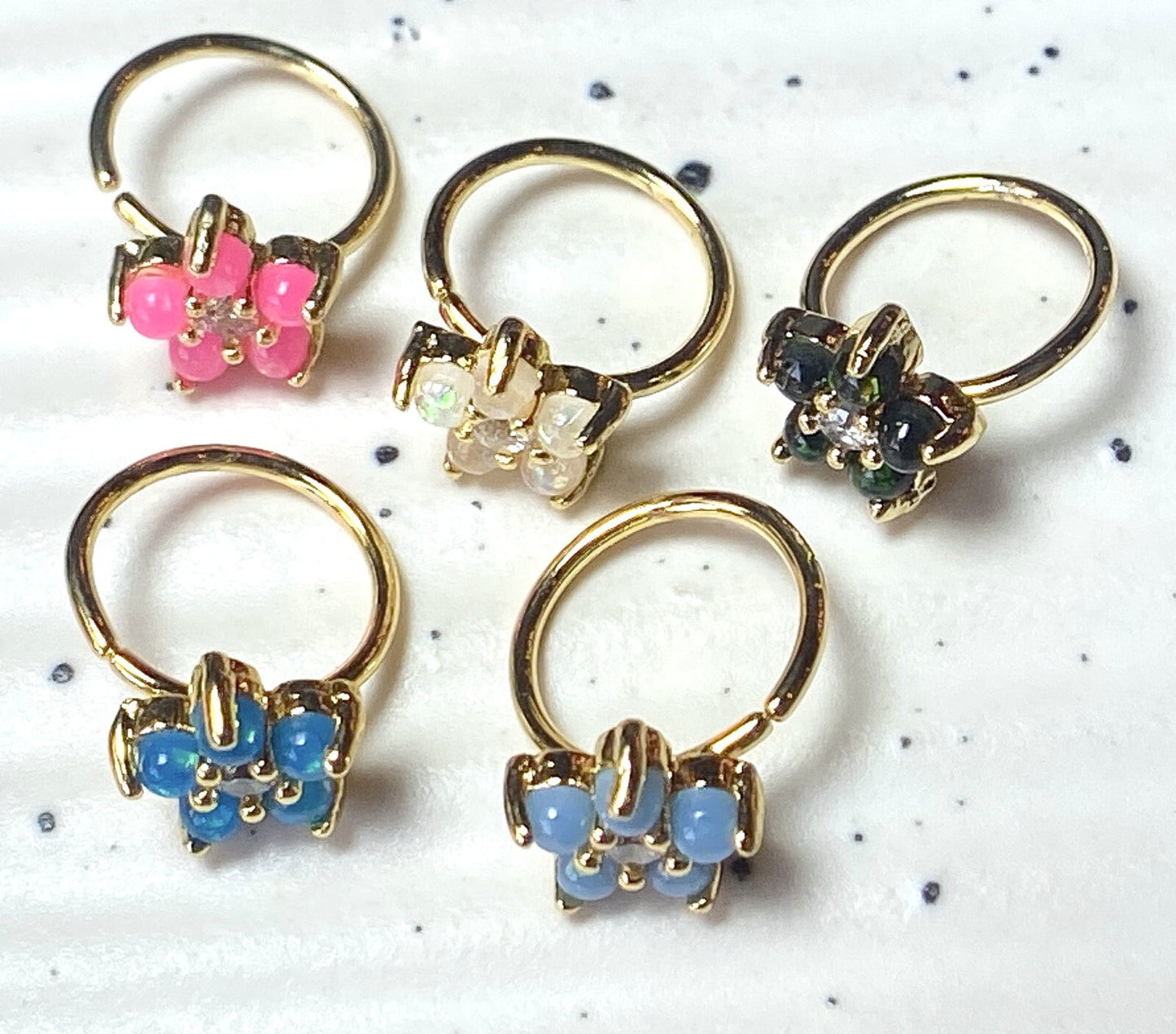 1pc Gold Opal Glitter Flower Hoop Nose / Cartilage Ring Rook Daith Helix Tragus