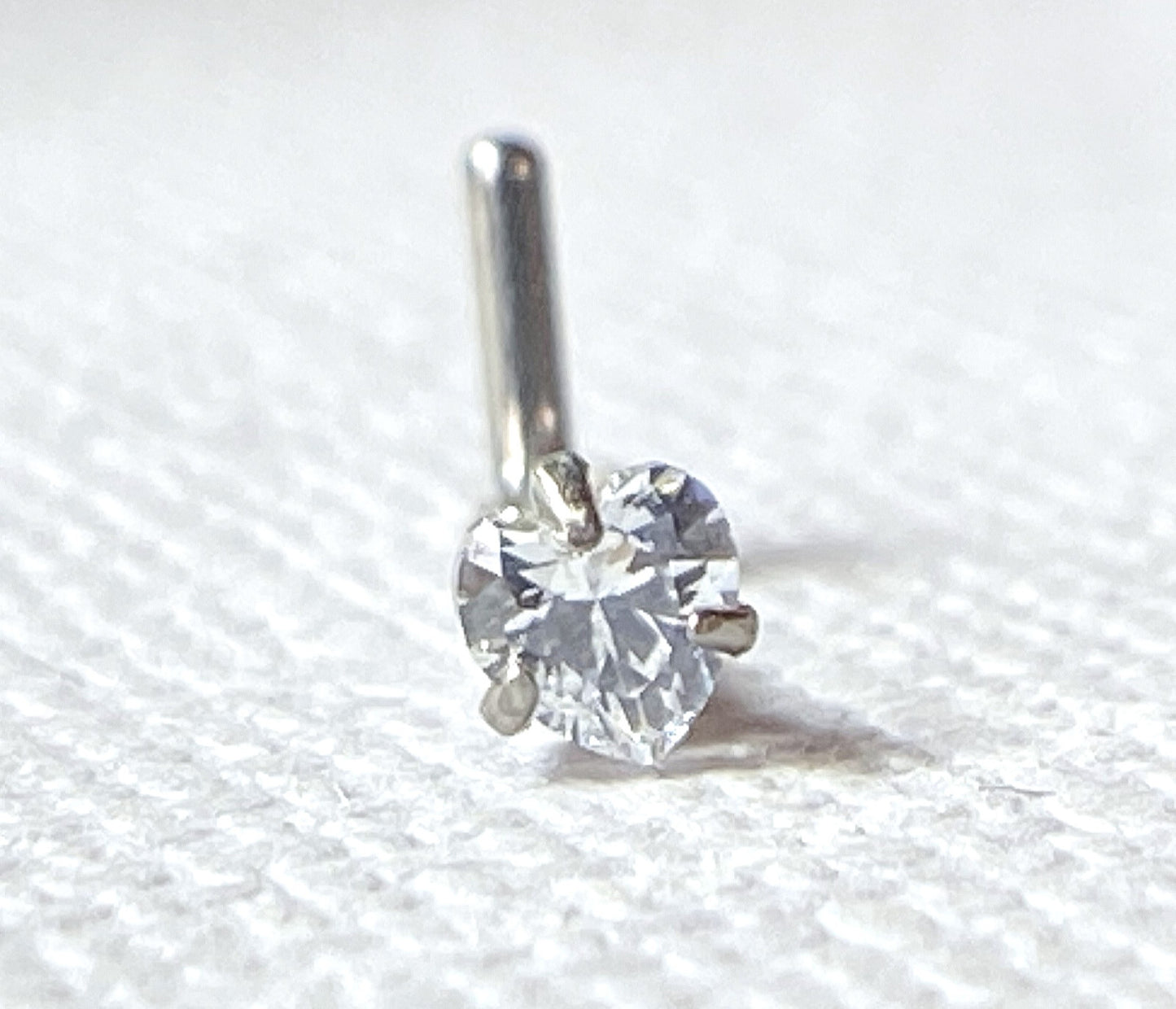 1pc Solid Grade 23 Titanium L-Bend Nose Ring w/ Heart CZ Gem Stud Screw