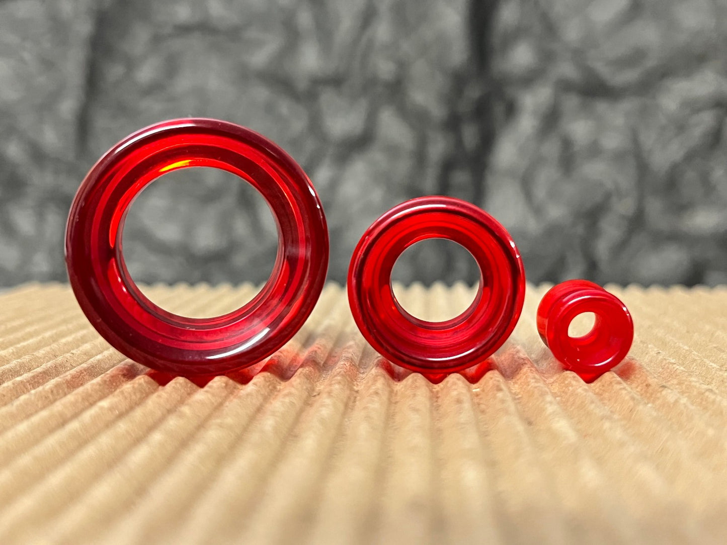 PAIR Red Glass Double Flare Tunnels Plugs Earlets Gauges Body Jewelry