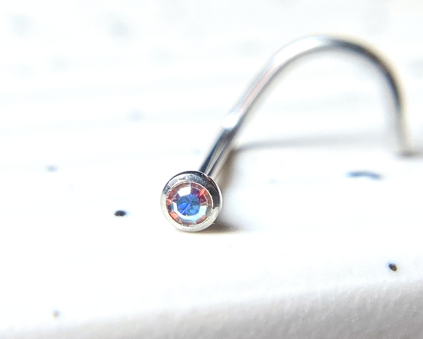 1pc Surgical Steel Nose Screw Ring w/ 2mm Press-Fit Gem Ball - choose color