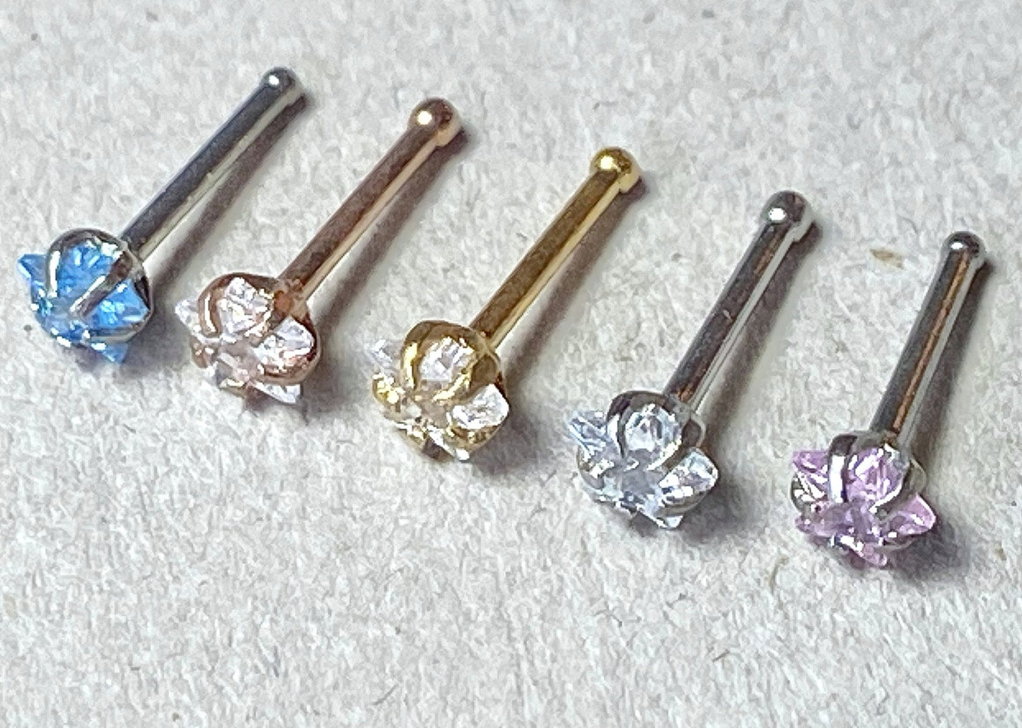 5pcs Prong Set Star Gem Nose Ring Studs Bones 316L Surgical Steel Body Jewelry