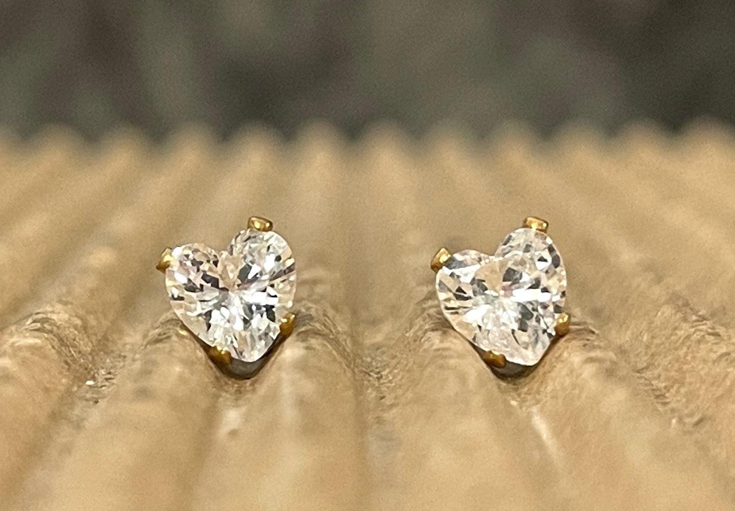 PAIR Heart CZ Gem Stud Earrings 316L Surgical Steel, choose color & gem size