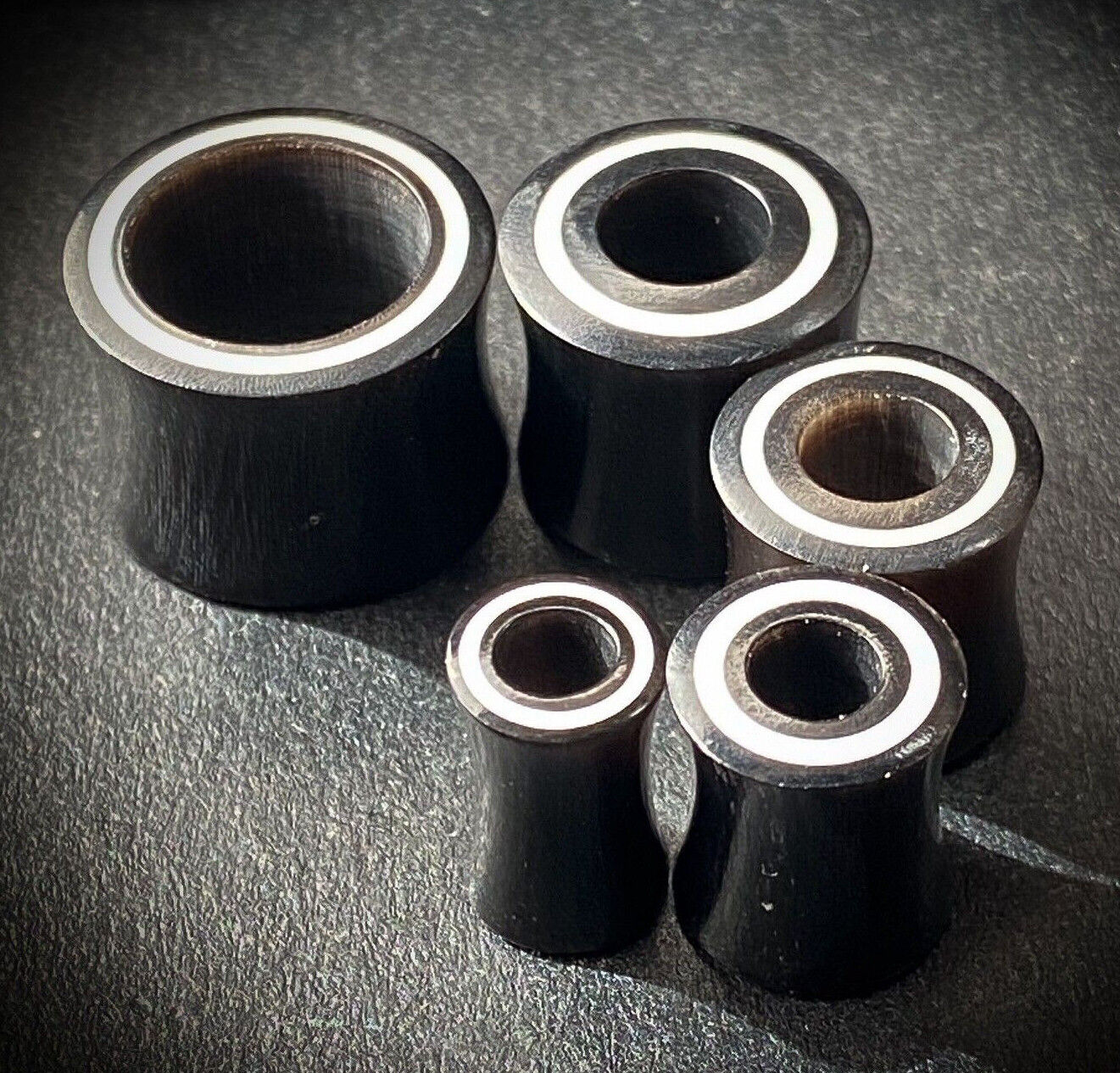 PAIR Double Flare Horn Tunnels w/ Bone Rim Ear Gauges Earlets Organic Plugs