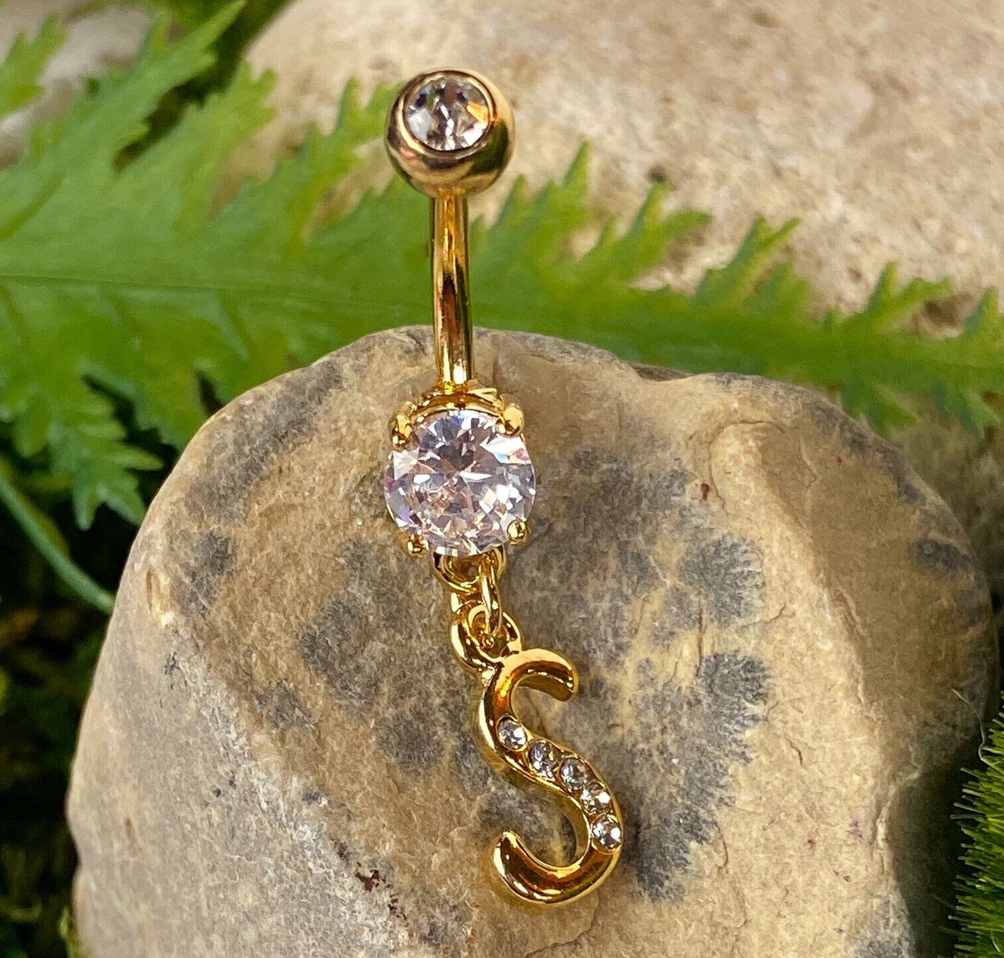 14kt Gold Plated Initial Dangle Belly Ring Naval Navel Letter Body Jewelry